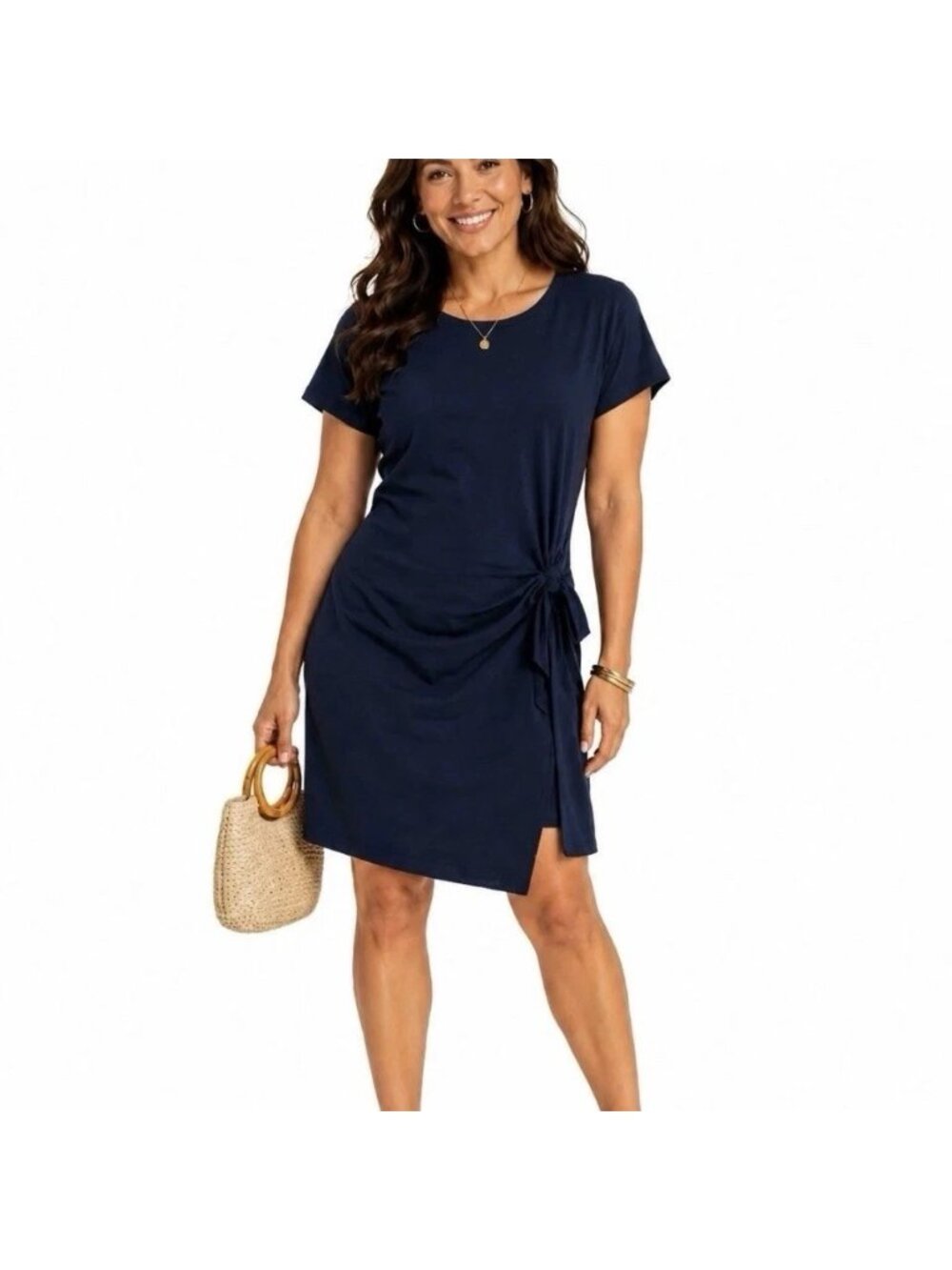 Threads 4 Thought Womens Navy Blue Short Sleeve Wrap Dress Size S